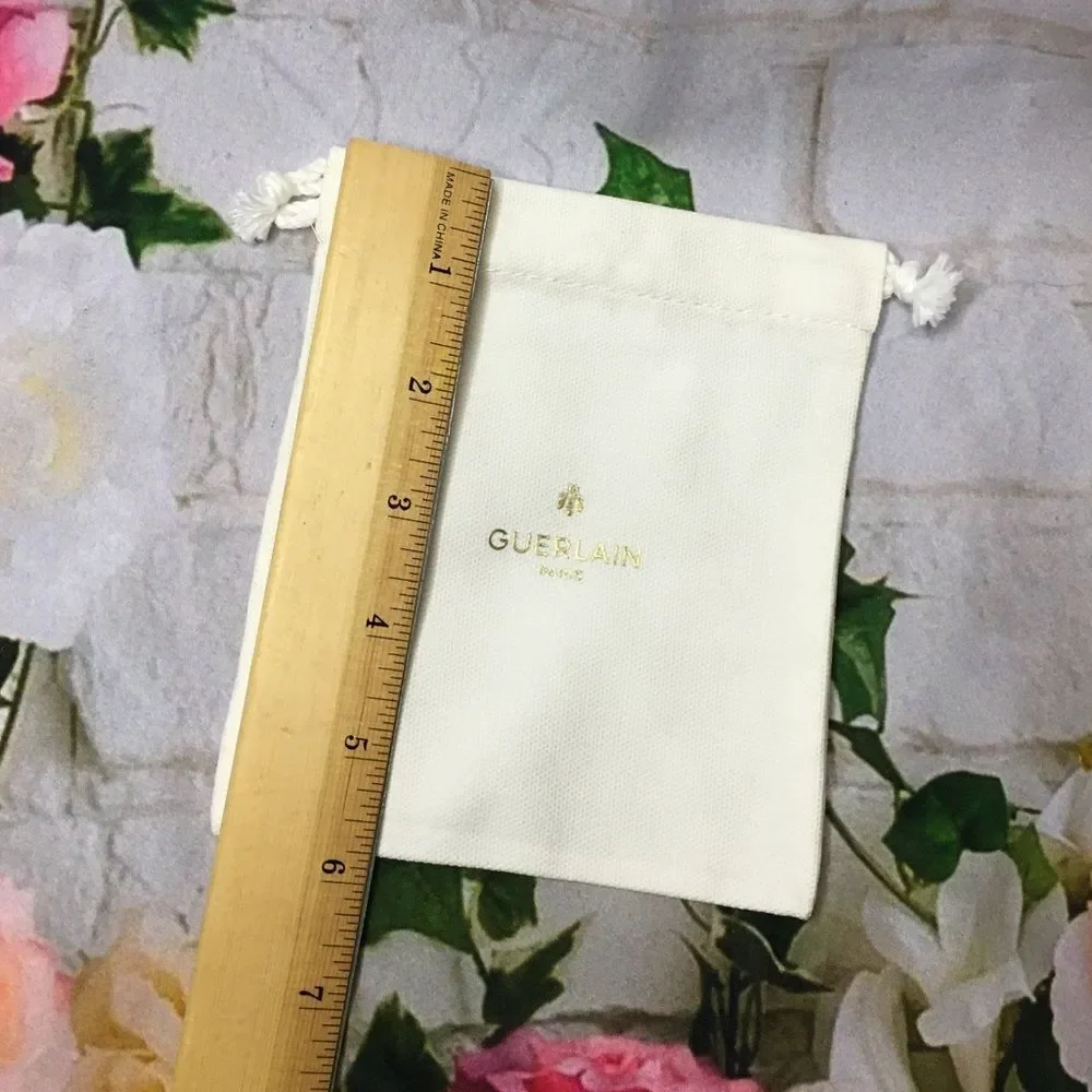 Guerlain mini small white drawstring dustbag for small items new approx 5” x 5”